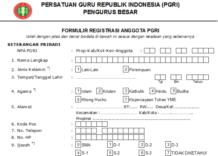 Pendaftaran PGRI Sawahan - Persatuan Guru Republik Indonesia Cabang Sawahan